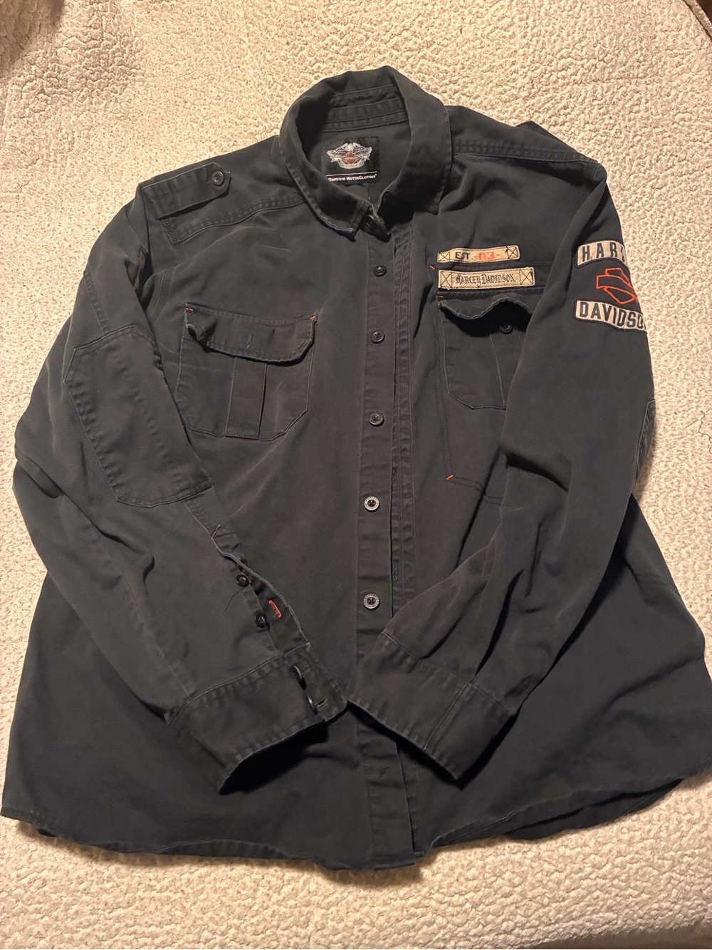Harley-Davidson Black Military-Style Button Front Jacket Shirt. 100% cotton